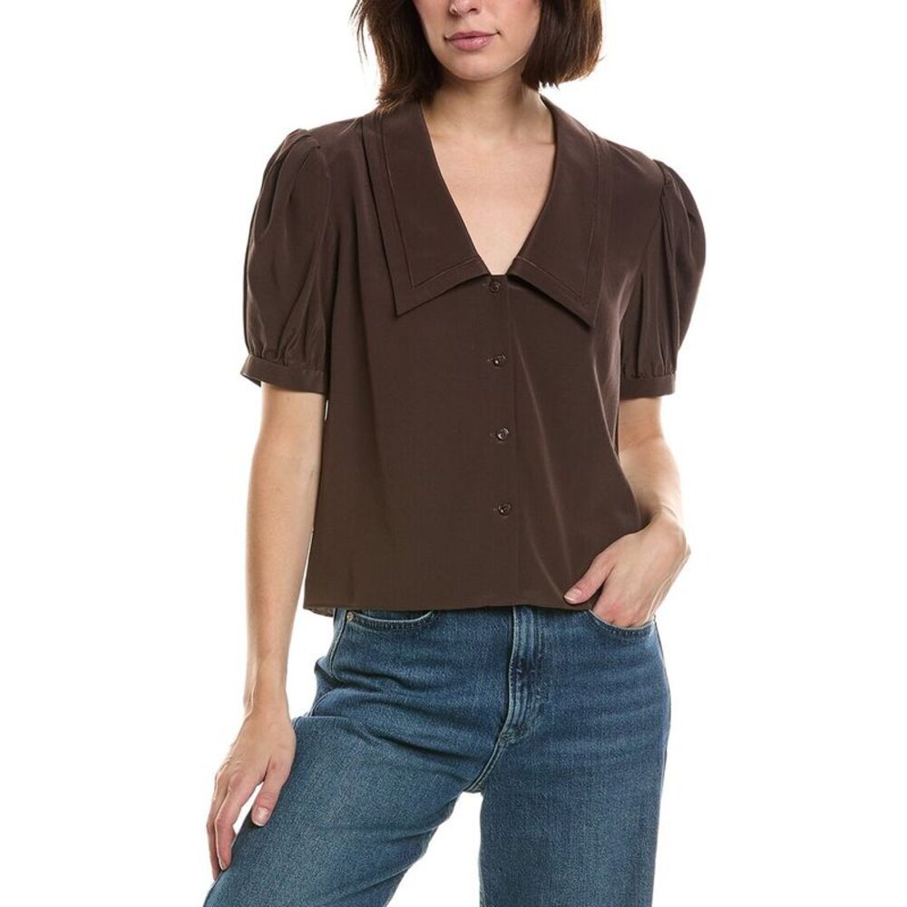 Frame Denim Womens Frame The Sailor Silk Blouse, Brown